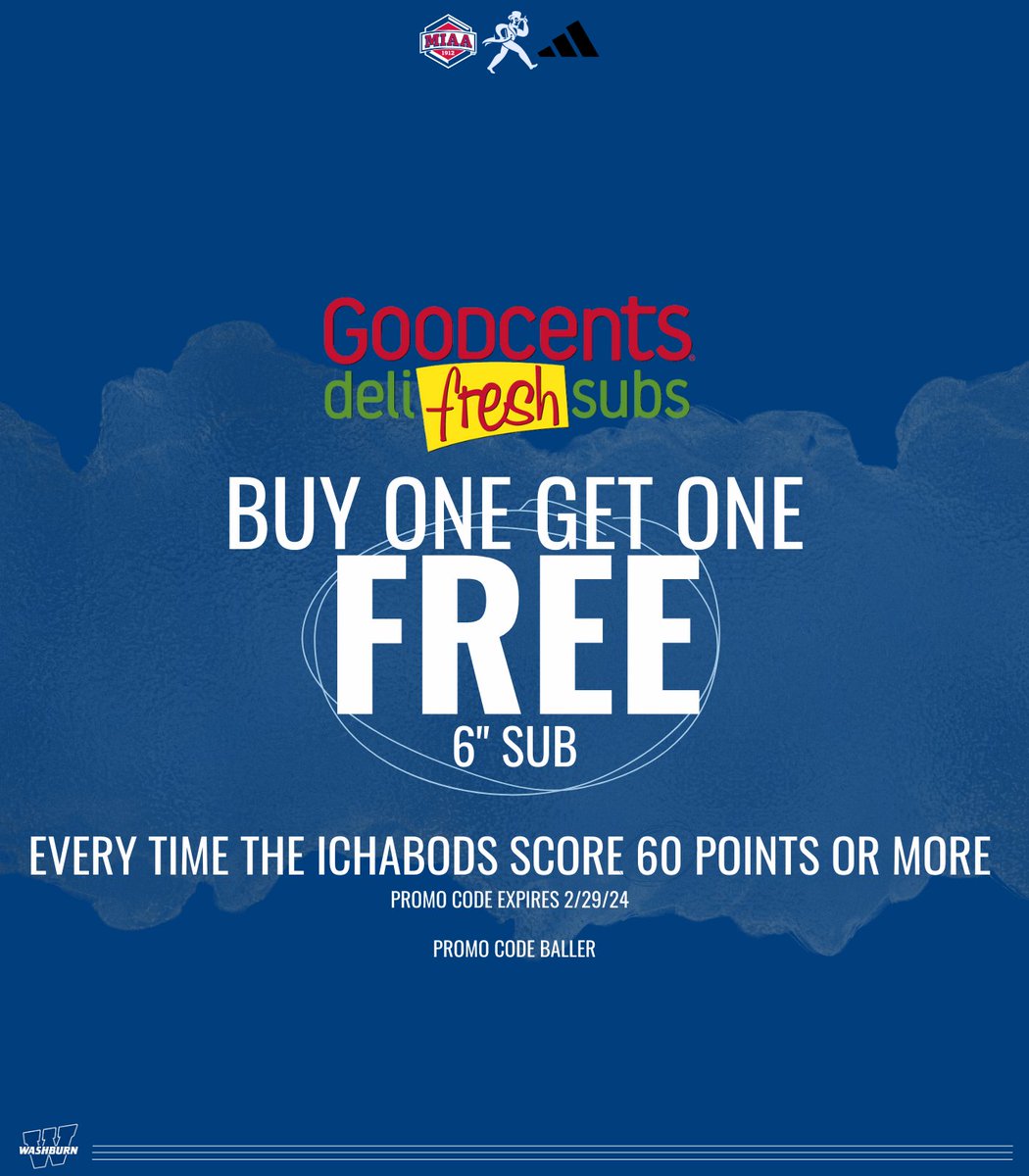 wusports's tweet image. @IchabodWBB scored 71 points today in their WIN vs. Lincoln University! Which means buy 1 get 1 free 6" sub from @GoodcentsTopeka with the Promo Code "BALLER" #gobods