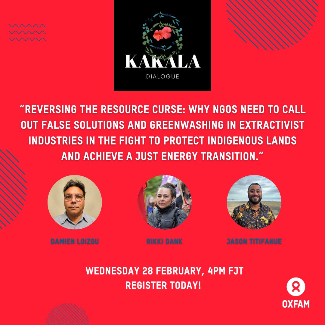 MEET THE SPEAKERS!

Regional experts: Damien Loizou, Rikki Dank and Jason Titifanue lead a talanoa on why NGOs need to call out false solutions and greenwashing in extractivist industries. Register for this virtual session, below:
oxfam-org-au.zoom.us/meeting/regist…
