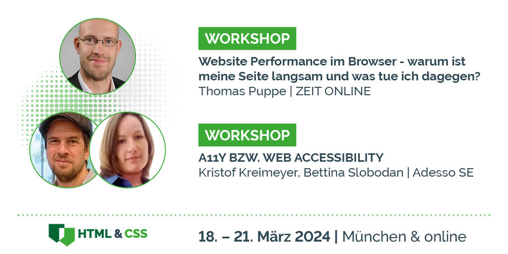 htmlcssdays's tweet image. Thomas Puppe, Kristof Kreimeyer und Lena Rosenboom komplementieren die Expertenreihe des HTML &amp;amp; CSS Tracks. In ihren Workshops geben sie dir wertvolle Insights in Web Accessibility und Website Performance im Browser!
javascript-days.de/html-css/