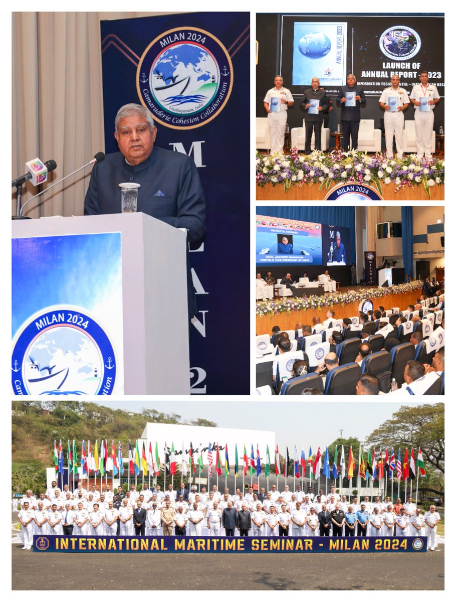 Shri Jagdeep Dhankhar, the Hon’ble Vice President of India inaugurated the International #Maritime Seminar, conducted as part of #MILAN2024. The seminar served as a platform for collaboration, synergy, and growth among nations across the oceans. Details 👉 pib.gov.in/PressReleasePa…