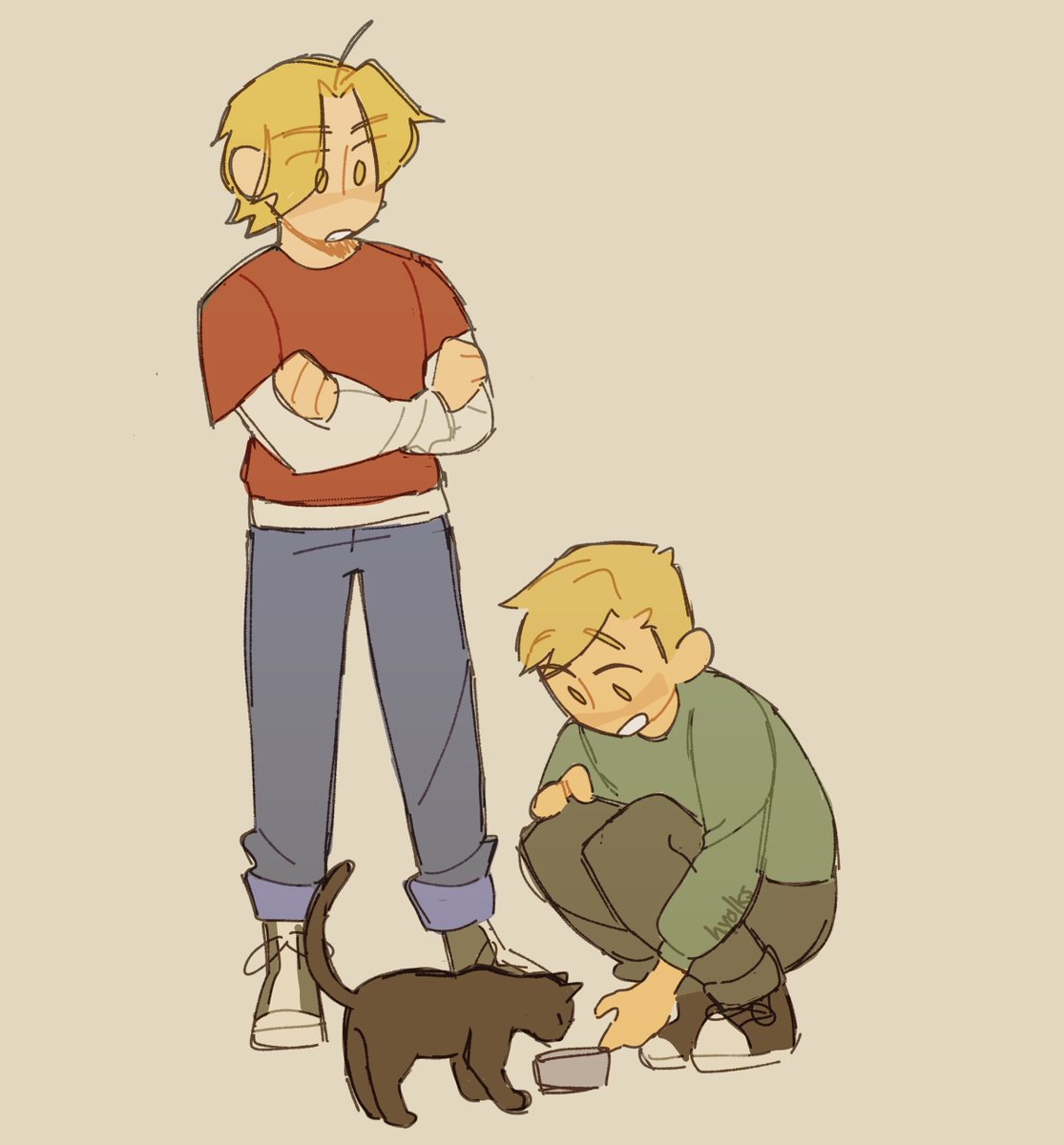 hyolks's tweet photo. [fma || fmab] they thought it was a stray, but it's their neighbor's cat who wandered over and hung around bc al would keep feeding it.... they dont get to keep the kitty :( https://t.co/YgiDduOArF