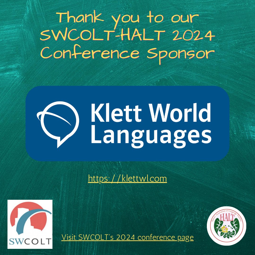 Thank you to Klett World Languages, Platinum conference sponsor of our Plenary session. We appreciate you and your support of World Language education. Be sure to visit Klett at SWCOLT-HALT next week in Honolulu or at klettwl.com. <a href="/jraught/">Jocelyn D Raught</a> <a href="/KlettWL/">Klett World Languages</a> <a href="/langchatPLN/">#LangChat RELAUNCH</a> <a href="/actfl/">ACTFL</a>