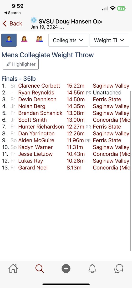_Ryn_Reyn__'s tweet photo. 1st Indoor Season Recap:

NCCAA Qual in weight throw/Shot put PR in my first meet 

Weight Throw PR in my second meet

Weight Throw PR in my Third Meet (3rd Overall) 

Outdoor Season Otc 🥷🏾 https://t.co/ZR6XxH9AtK