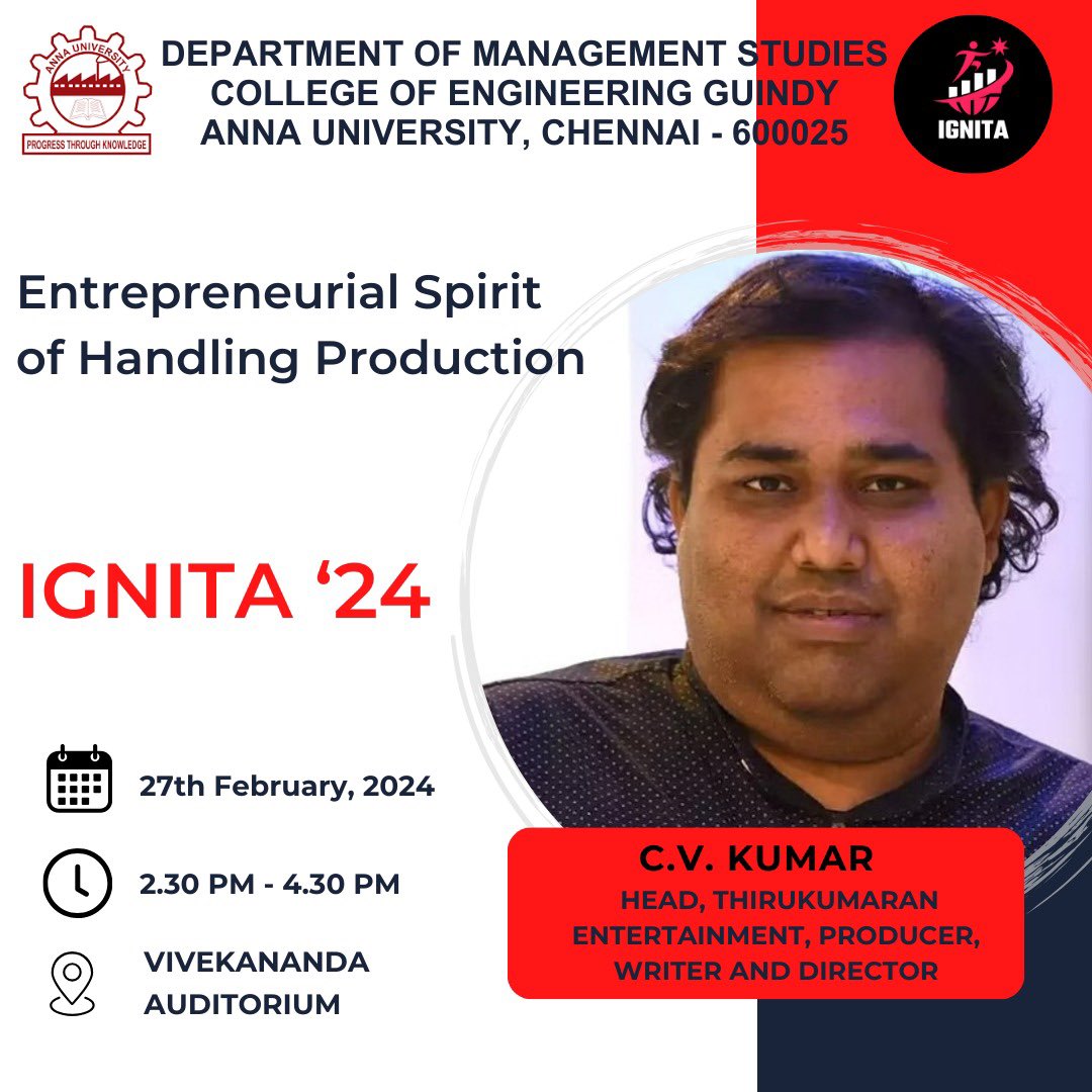 Participating Panel discussion on  Entrepreneurial on production management in #ignita24 #annauniversity catchup with me there guys 👍