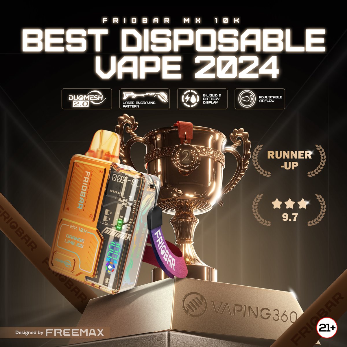 Freemaxvape's tweet photo. π We're thrilled to announce that our FRIOBAR MX 10K has been selected by the Vaping360 platform as the BEST DISPOSABLE VAPE 2024. Let's celebrate together! π
-
Warning: This product contains nicotine. Nicotine is an addictive chemical. For 21+ only.
-
#friobarvape #vaping360 https://t.co/PYcUAi2DLi