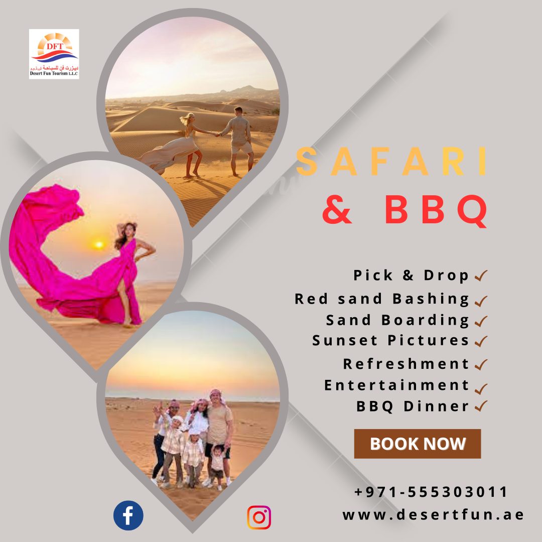 🌅🐫✨ 'Experience the magic of the desert with our unique blend of Camel Riding, Dune Bashing, Sandboarding, BBQ Dinner, and Live Shows! 🏜️🚙🏄‍♂️#CamelRides #DuneBashing #SandboardingFun #BBQDinner #LiveEntertainment
