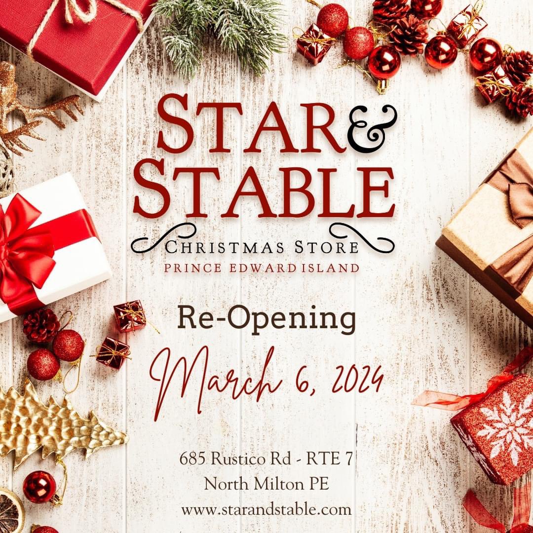 Star_and_Stable's tweet photo. We're excited to announce that we are re-opening Wednesday March 6, 2024!

We look forward to welcoming existing and new customers and be that familiar place to bring that nostalgic, warm and festive feeling to your day here in North Milton PEI. 

#christmas #pei https://t.co/hw6SBFdDLB