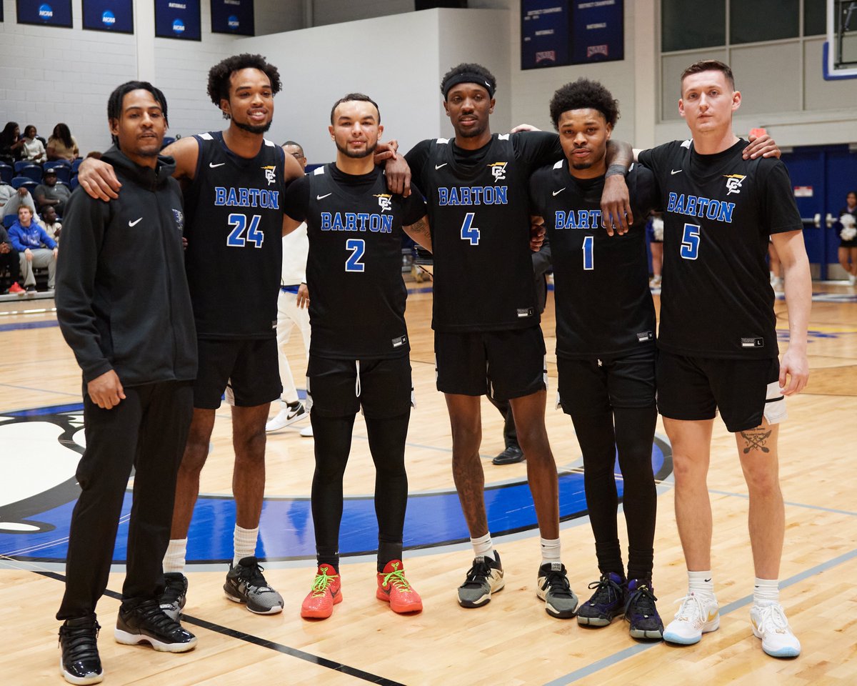 The 2⃣0⃣2⃣3⃣-2⃣4⃣ Barton Men's Basketball Seniors! . From left:  Chris High, Jarrian Hancock, Donaven Hairston, Trevon Spencer, Reese McDonald and Jett Fortuny . The Bulldogs celebrated Senior Night with a 73-72 thrilling win over Francis Marion! . 🏀🏀🏀🏀🏀
