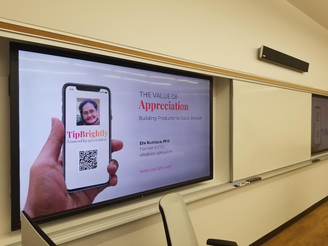 Many thanks to Elle Rustique, CEO of TipBrightly,  for delivering an engaging and informative presentation during our  Capstone class. Elle's insights into creating and running startups, as  well as overcoming challenges, were truly valuable.