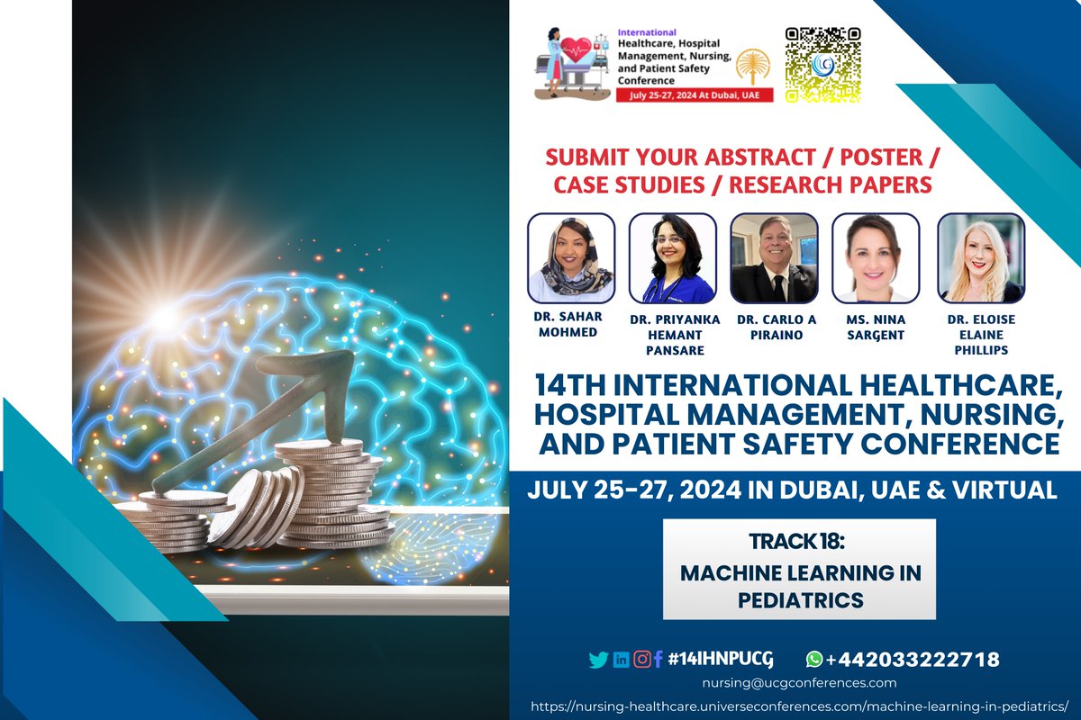 Track 18: Machine Learning in Pediatrics
#callforpapers Announcing a Call for Papers for an academic #14IHNPUCG from July 25–27, 2024 in Dubai, UAE & Virtual
Submit here: …ng-healthcare.universeconferences.com/machine-learni…

#MachineLearnginginPediatrics #ChildHealthAI #PediatricMedicine #PediatricHealthTech