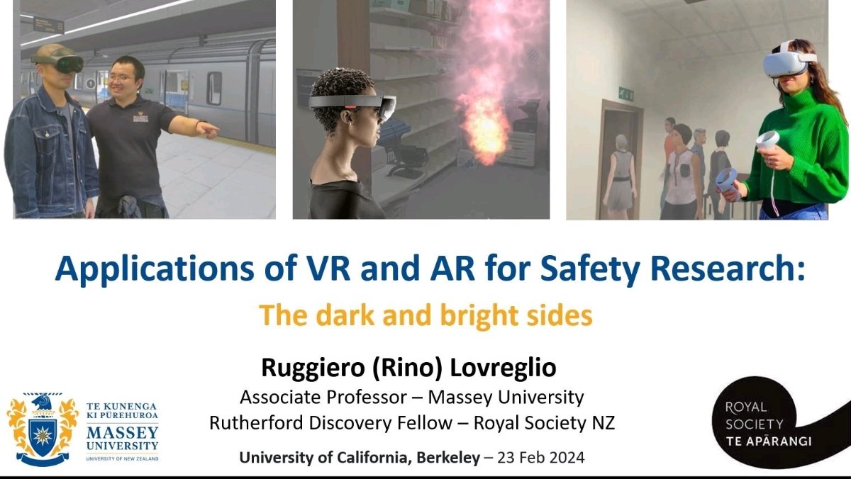 Preparing for tomorrow's presentation at the University of California, Berkeley, to show the awesome #VR and #AR #Research we are doing at Massey University!

Thanks to Prof Michael Gollner for inviting me!

#Safety #SafetyScience #VirtualReality #AugmentedReality #Wildfire