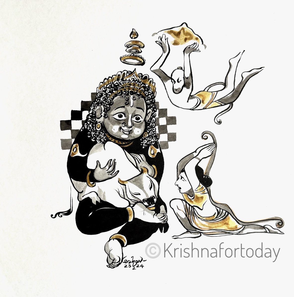 Dialogue with Arjuna #Vatsalya #Bhagavadgita #Bhakti #Bhagavatham #Watercolour #Brushpen #Krishnafortoday