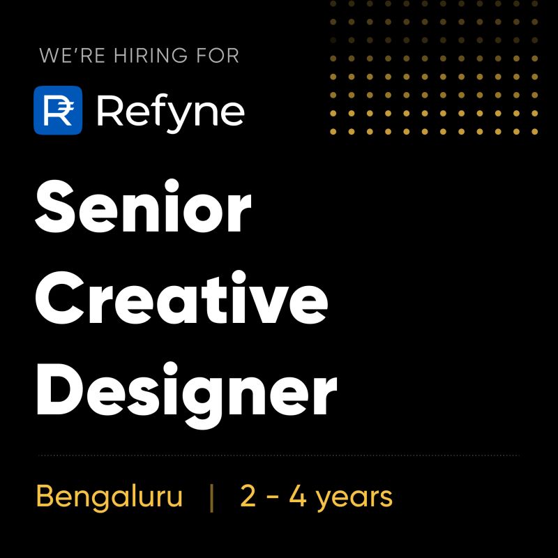 2sraval's tweet image. ✨Hiring a Senior Creative Designer at Refyne - Bengaluru 🥳

Who are we? 💼
—
Refyne is India’s first &amp;amp; largest Earned Wage Access (EWA) platform. 
refyne.co.in

#visualdesigners #visualdesign #uidesigners #designjobs #graphicdesigner #marketingdesigners
