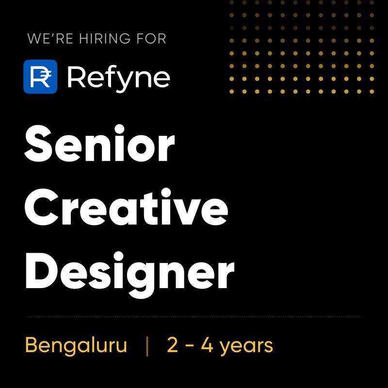 ✨Hiring a Senior Creative Designer at Refyne - Bengaluru 🥳

Who are we? 💼
—
Refyne is India’s first & largest Earned Wage Access (EWA) platform. 
refyne.co.in

#visualdesigners #visualdesign #uidesigners #designjobs #graphicdesigner #marketingdesigners