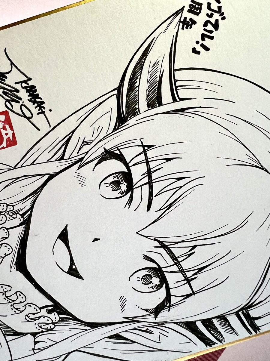 コミティアの色紙に久し振りに『アンゴってル!』のルーシーを描いてる 自著だけど10年前の作品なので描き方めっちゃ忘れてた…! 今日は映画観に行ったあと続き描きます