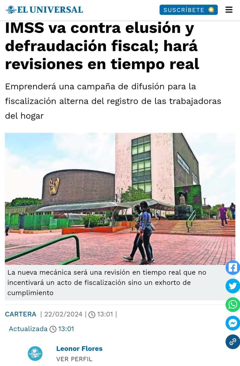 ✨IMSS va contra la elusión y defraudación fiscal; hará revisiones en tiempo real Emprenderá una campaña d difusión para la fiscalización alterna del registro de las #TrabajadorasDelHogar Nota📝completa aquí👇🏻 eluniversal.com.mx/cartera/imss-v… @NormagabrielaL5 @soymamagodin @AlvaroVelarca