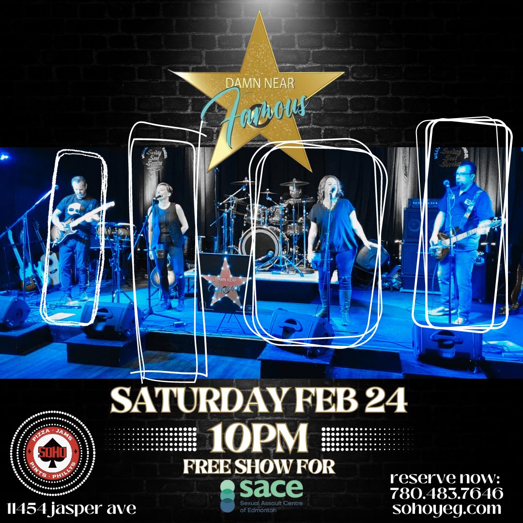 Come join us this Sat, Feb 24, as we fundraise for .<a href="/sacetalks/">SACE</a> and host a party with none other than Damn Near Famous! Stay for the Battle of Alberta as our  <a href="/EdmontonOilers/">Edmonton Oilers</a> trounce the Flams at 8 pm!