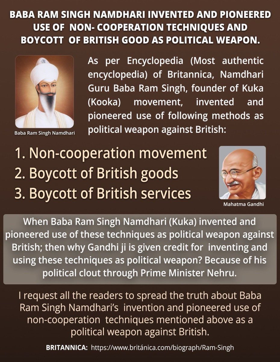 thakurdalipsing's tweet photo. Satguru Ram Singh Namdhari  was the first freedom fighter. He was the first inventor of using Non-Corporation techniques to attain Freedom not Gandhi Ji. #firstfreedomfighter #babaramsingh https://t.co/T1jzTghlUz
