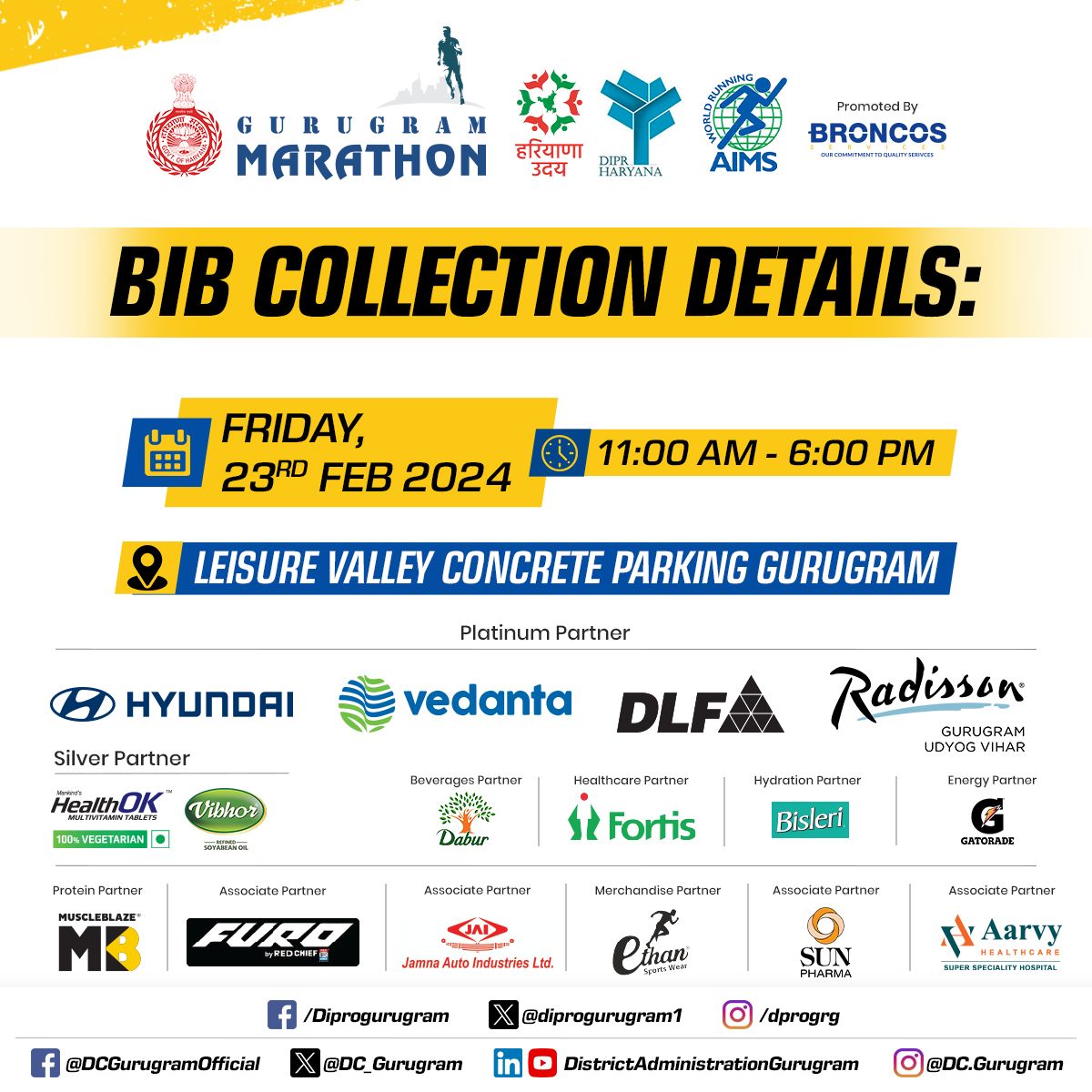 diprogurugram1's tweet photo. #Day2 Expo : BIB Collection
Today's event
#25thFeb #HealthCare
#FridayMotivation #LeisureValley #Sector29
#Gurugram #NCR
#Haryana #MegaEvent
#GurugramMarathon2024
#MyCityMyRun #AIMS https://t.co/BYMv4j6ont
