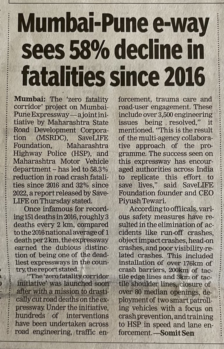 Mumbai-Pune Expressway sees decline in fatalities by 58% since 2016 ⁦@CMOMaharashtra⁩ ⁦@MMVD_RTO⁩ ⁦@bhimanwar⁩ ⁦@savelifeindia⁩ ⁦@piyushtewarii⁩