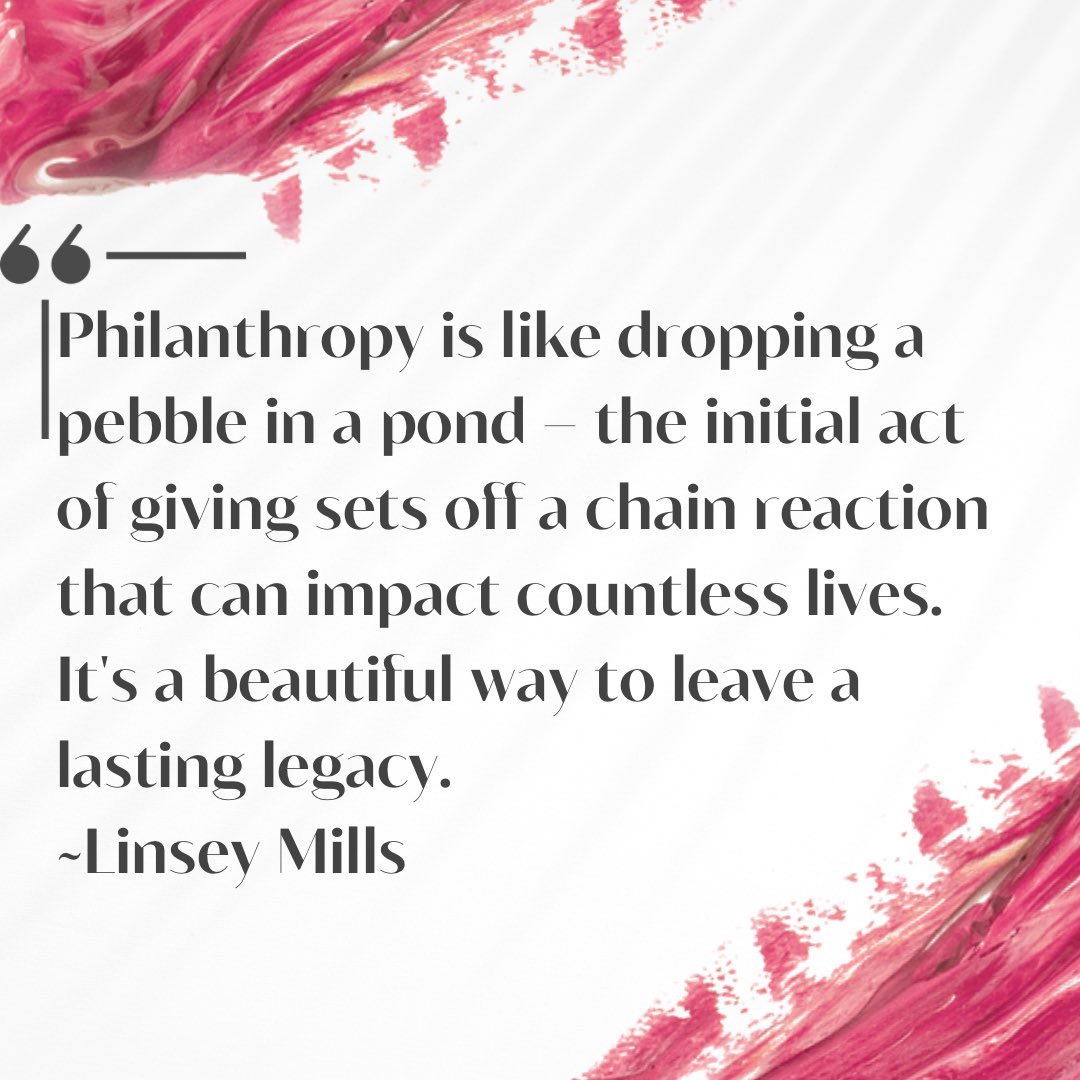Philanthropy is like dropping a pebble in a pond- the initial act of giving sets off a chain reaction that can impact countless lives . It’s a beautiful way to leave a lasting legacy. ~Linsey Mills
#philanthropy #givingback #nonprofitwork #executivedirector #CommunityAction