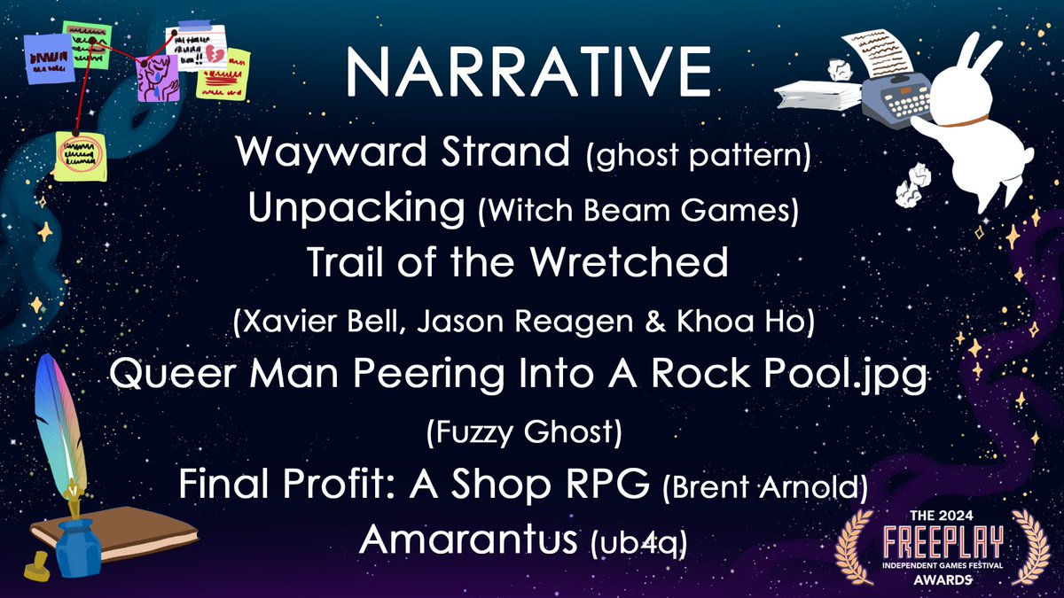 6 days more until the Freeplay Awards! Let's check out the entries strongest in their storytelling: our nominees for NARRATIVE!