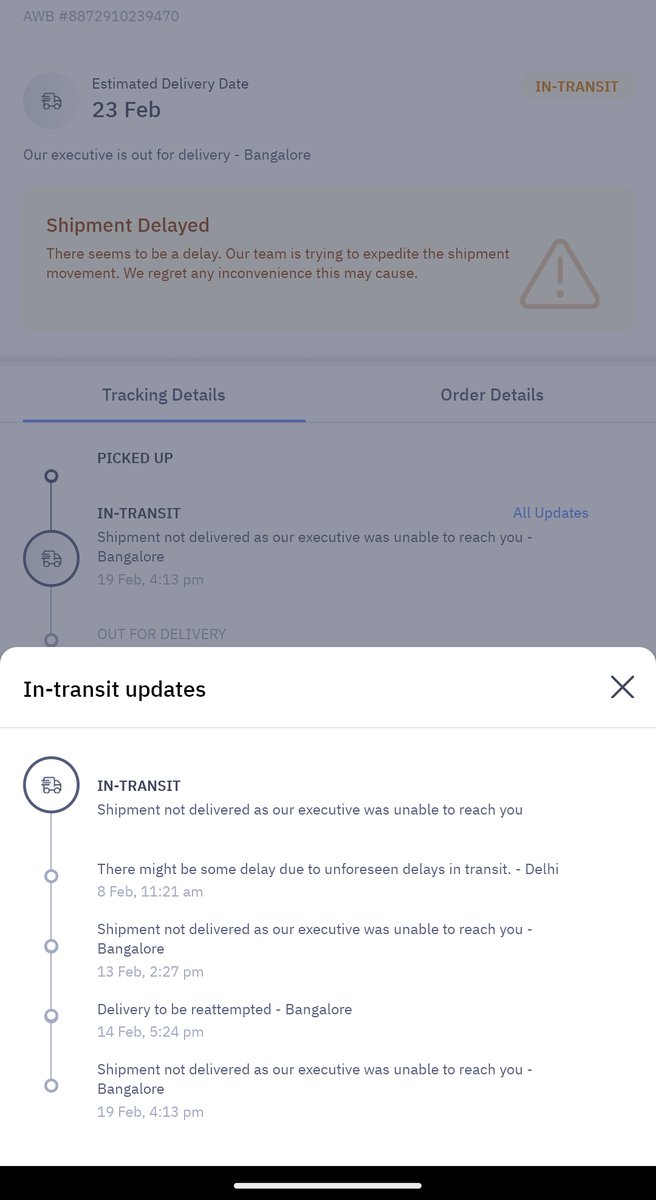 Disappointed on the delivery service. is still delayed after [original delivery date 12th Feb]. Where is it and when can I expect it?  Waited for proper response of my order status from last 10 days. 

#help_delhivery #ecommerce #sahilbarua #delhivery #frustratedcustomer