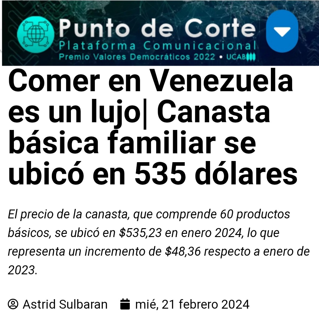 WalterDossier's tweet photo. VENEZUELA
CANASTA BÁSICA: 535$
SALARIO MÍNIMO: 3,8$
EL SALARIO MÍNIMO SÓLO REPRESENTA EL 0,6% DEL COSTO DE LA CANASTA
"EN ENERO 2024 UNA FAMILIA VENEZOLANA REQUERÍA 158 VECES EL SALARIO MÍNIMO ACTUAL: 3,8 DÓLARES, PARA CUBRIR SUS NECESIDADES BÁSICAS DE ALIMENTACIÓN https://t.co/rfX4oorboL