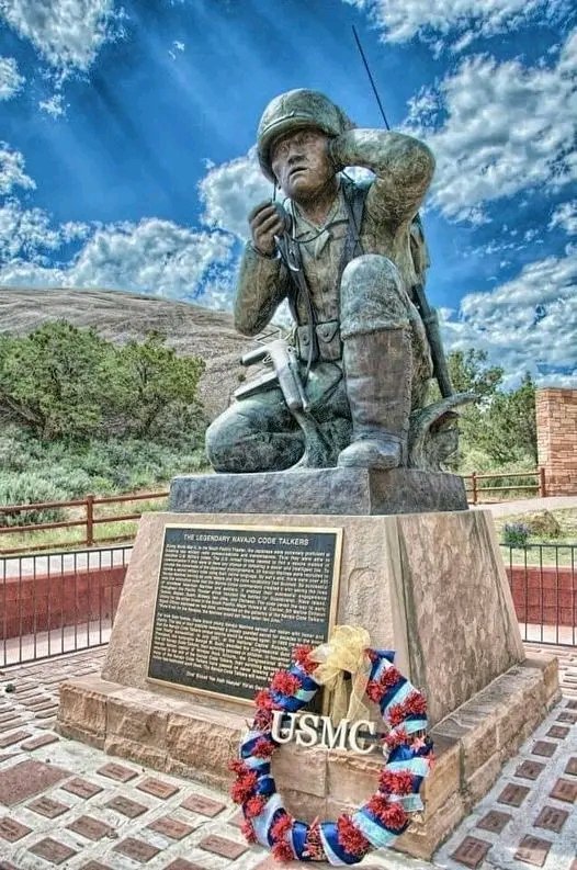 This Navajo Code Talkers monument is located in Window Rock, Ariz. The monument pays tribute to the Navajo Code Talkers, a small band of warriors who created an unbreakable code from their Native language and changed the course of modern history. #NativeAmerican #NativeTwitter