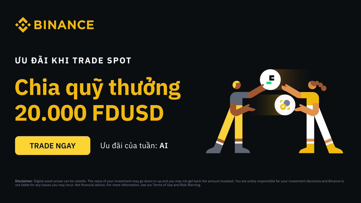Tôi nghe nói anh em đang quan tâm AI lắm? 

Thế còn trade AI spot còn được chia thưởng từ quỹ $20k FDUSD thì có hấp dẫn không ạ? 

Chỉ cần bấm Xác nhận tham gia trước khi trade từ $100 AI sẽ chia ngay quỹ thưởng! 👉 shorturl.at/dtHW2