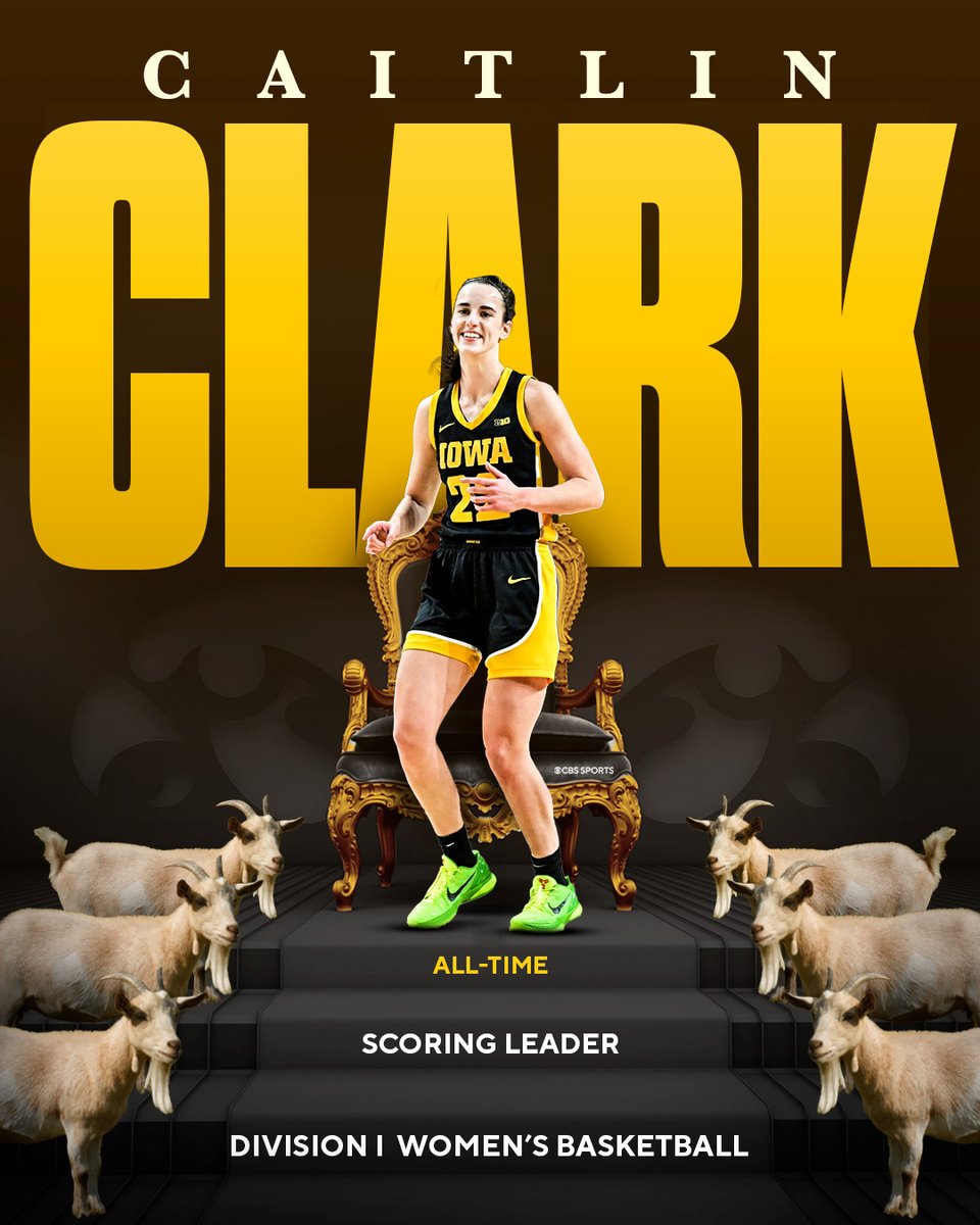 CBSSports's tweet image. G.O.A.T. STATUS 🐐🐐 @CaitlinClark22 @IowaWBB #CaitlinClark