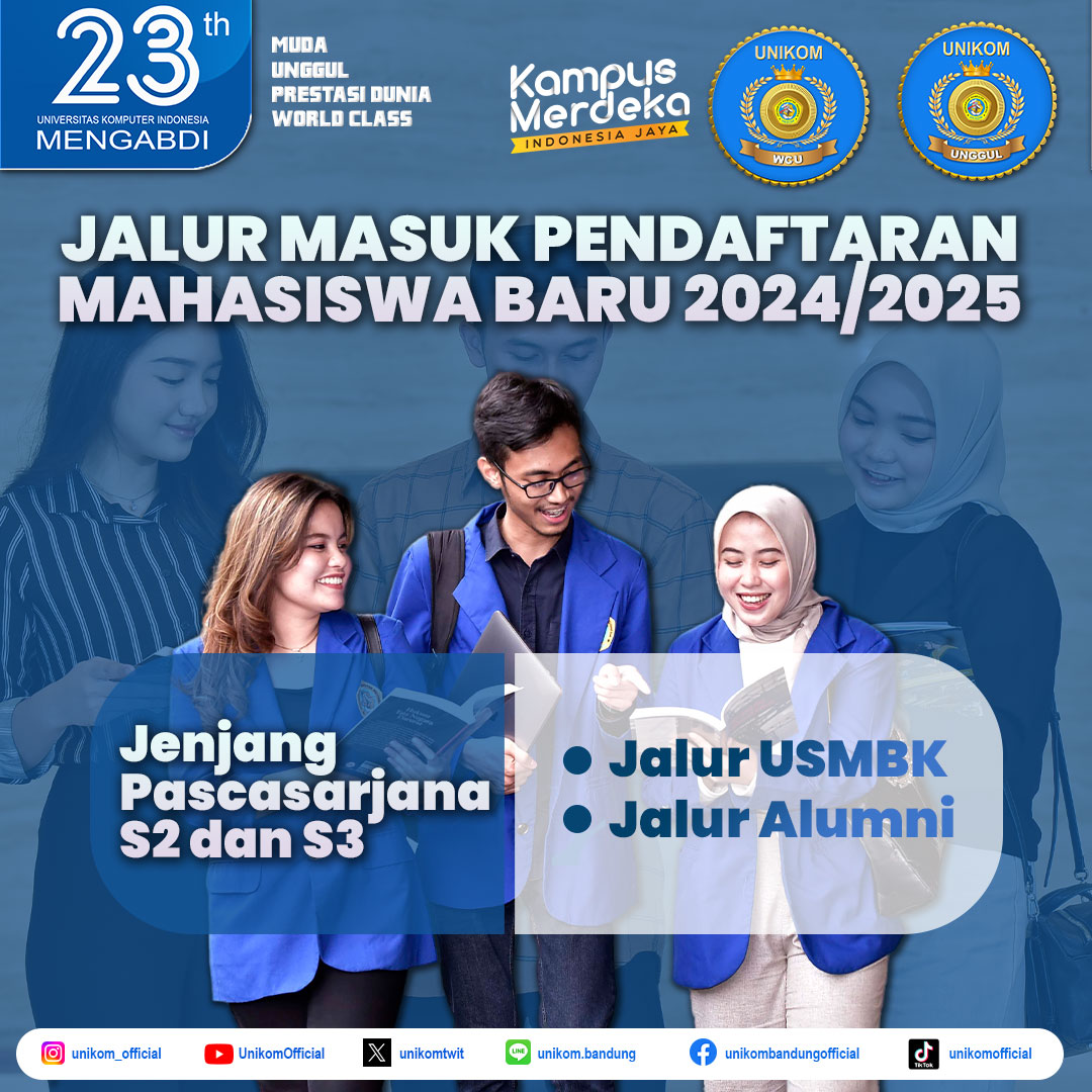 unikomtwit's tweet photo. 📢 Ini dia yang kamu tunggu - tunggu.... Pendaftaran Mahasiswa Baru UNIKOM T.A 2024/2025 Jenjang Diploma (D3), Sarjana (S1), Magister (S2), Doktor (S3) Telah Dibuka!

🚨 Jangan Lewatkan Kesempatan Ini dan Pilih jalur pendaftaran dan Beasiswa yang Kamu MAU di https://t.co/92MzrAG0Io !

Pendaftaran Gelombang I dibuka hingga Jumat, 22 Maret 2024

Catat Tanggalnya jangan sampai TERLEWAT ya !!

Butuh Informasi lebih lanjut, Hubungi layanan Chat PMB UNIKOM di :
Whatsapp: +62 811-2397-722
Telegram: (@)uptpmbunikom
Line : (@)uptpmbunikom
Instagram: @pmbunikom
atau klik link: https://t.co/Bso6ccnovI

"𝗦𝗲𝗹𝗮𝗺𝗮𝘁 𝗯𝗲𝗿𝗴𝗮𝗯𝘂𝗻𝗴 𝗱𝗶 𝗪𝗼𝗿𝗹𝗱 𝗖𝗹𝗮𝘀𝘀 𝗖𝗮𝗺𝗽𝘂𝘀... 𝗖𝗮𝗺𝗽𝘂𝘀 𝗼𝗳 𝘁𝗵𝗲 𝗖𝗵𝗮𝗺𝗽𝗶𝗼𝗻𝘀 !"

#UniversitasKomputerIndonesia #Unikom #pmbunikom #pmbunikom2024
#mahasiswabaru #Diploma #S1 #S2 #S3 #pascasarjana #doktoral
#SmartCampus #SmartCampusUnikom #Smartstudent
#kampusjuara #kampusterbaik #kampusbandung #beasiswa #beasiswapendidikan