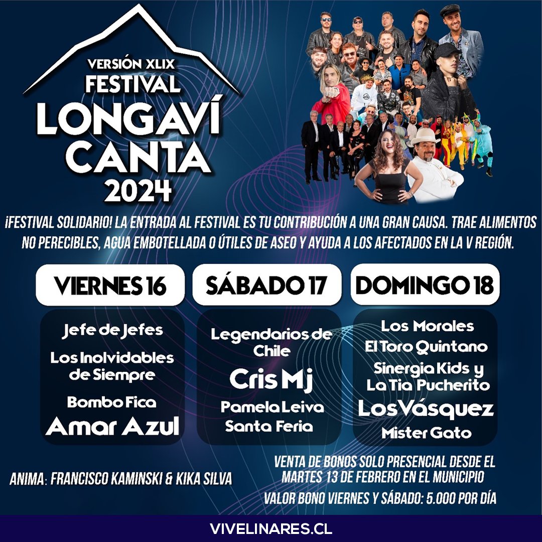 ViveLinaresCL's tweet photo. 🎤 El Festival Longaví Canta contará con grandes artistas como Los Vásquez, Amar Azul, Santa Feria, entre otros 🎶 https://t.co/DyvBQZaldQ