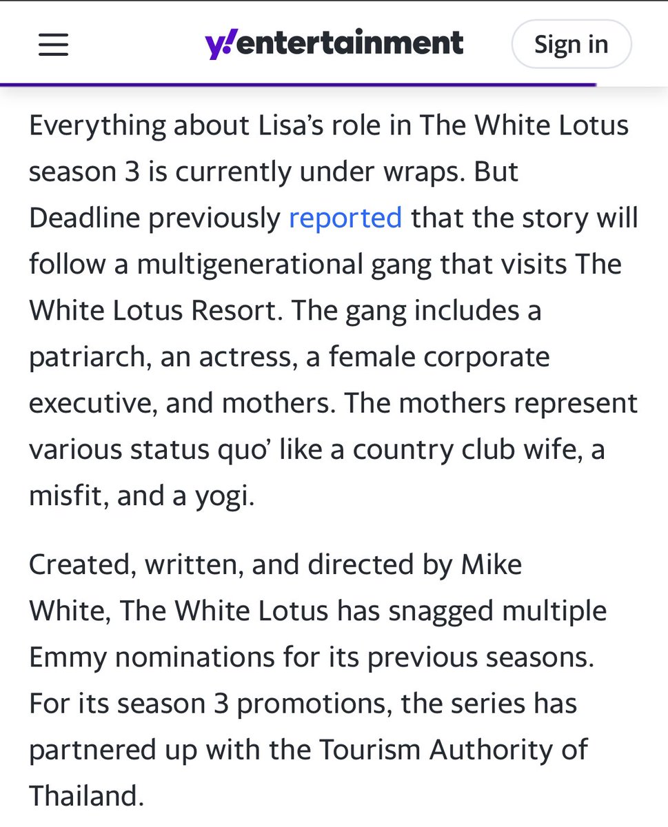 The White Lotus Season 3 Cast: Blackpink member Lisa Acting Debut Confirmed: 

“#LISA, as the global Thai superstar, may have a significant role in the drama. Furthermore, her presence can also be instrumental in bridging the gap between Thai culture and the Western audience.”