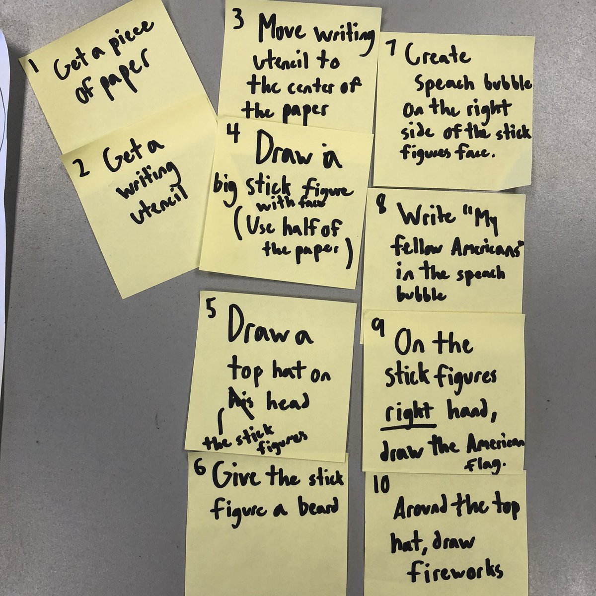 HoyasInEd's tweet photo. Well, Mr. President, we just needed to work unplugged for this algorithm🇺🇸

Have older CS students create Post-it commands for younger CS students to follow for some #PresidentsDay fun. 

#CSTAMD #MDCSES #AppleTeacher https://t.co/IltCqcJAaC