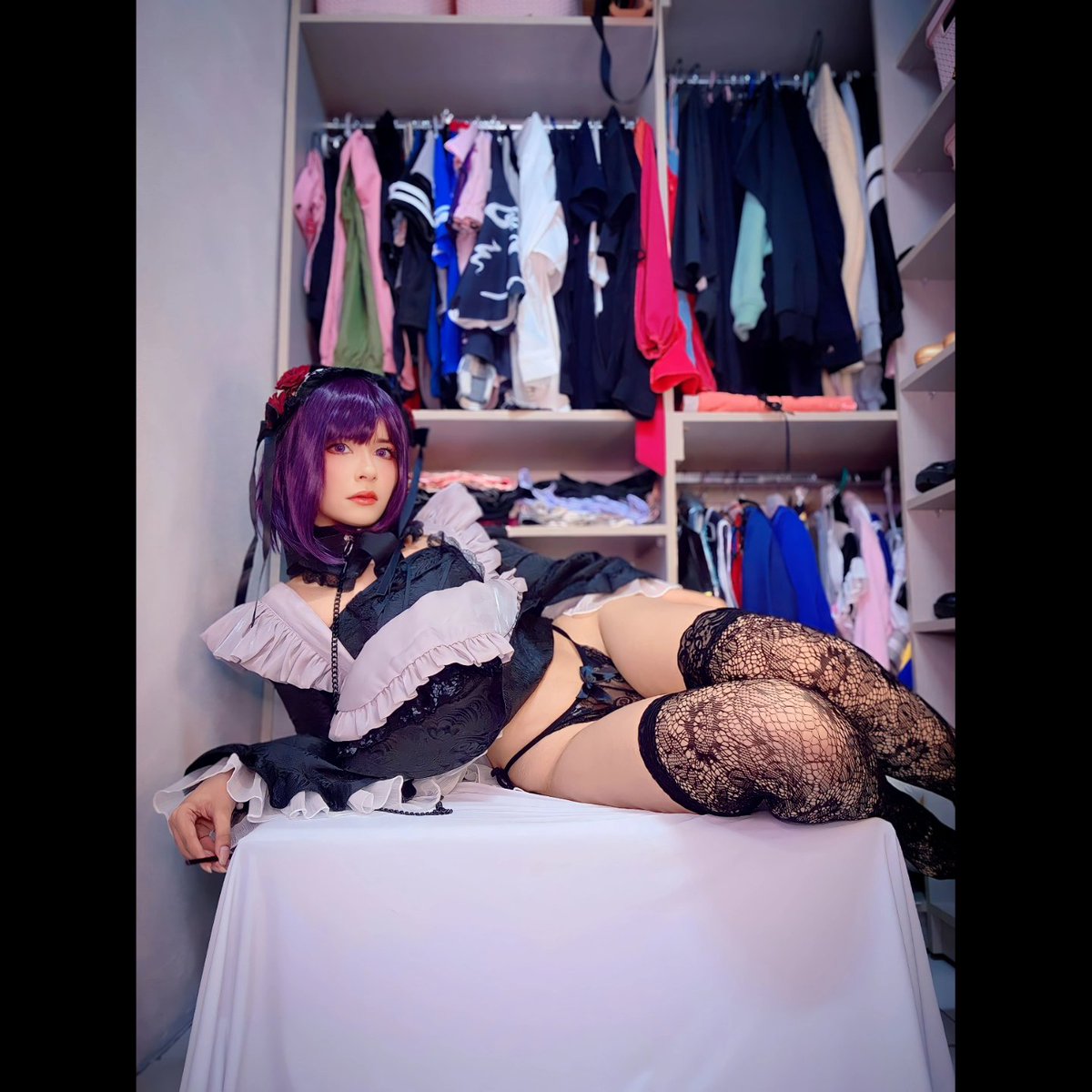 Kianyuu's tweet photo. Me puse la lencería que te gusta, Gojo-kun 🥺💜
.
.
.
#uwowo #cosplay #shizukukuroe #shizuku_kuroe https://t.co/NMZDA8WhHf