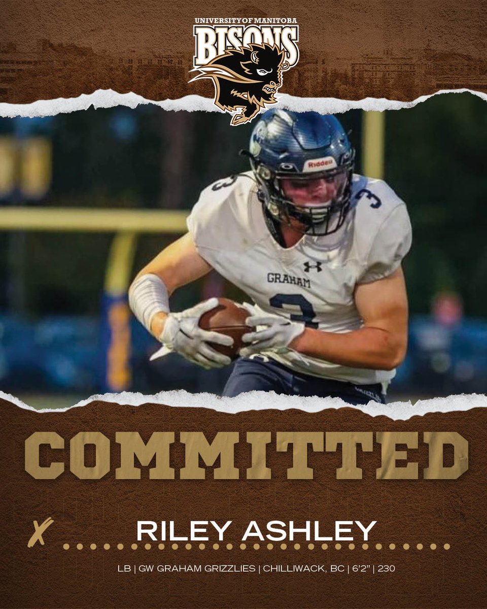 The Manitoba Bisons are proud to announce the 15th signing of the 2024 recruiting class <a href="/RileyAshley06/">Riley Ashley</a> out of the <a href="/GrahamGrizzlies/">GWGraham</a>
