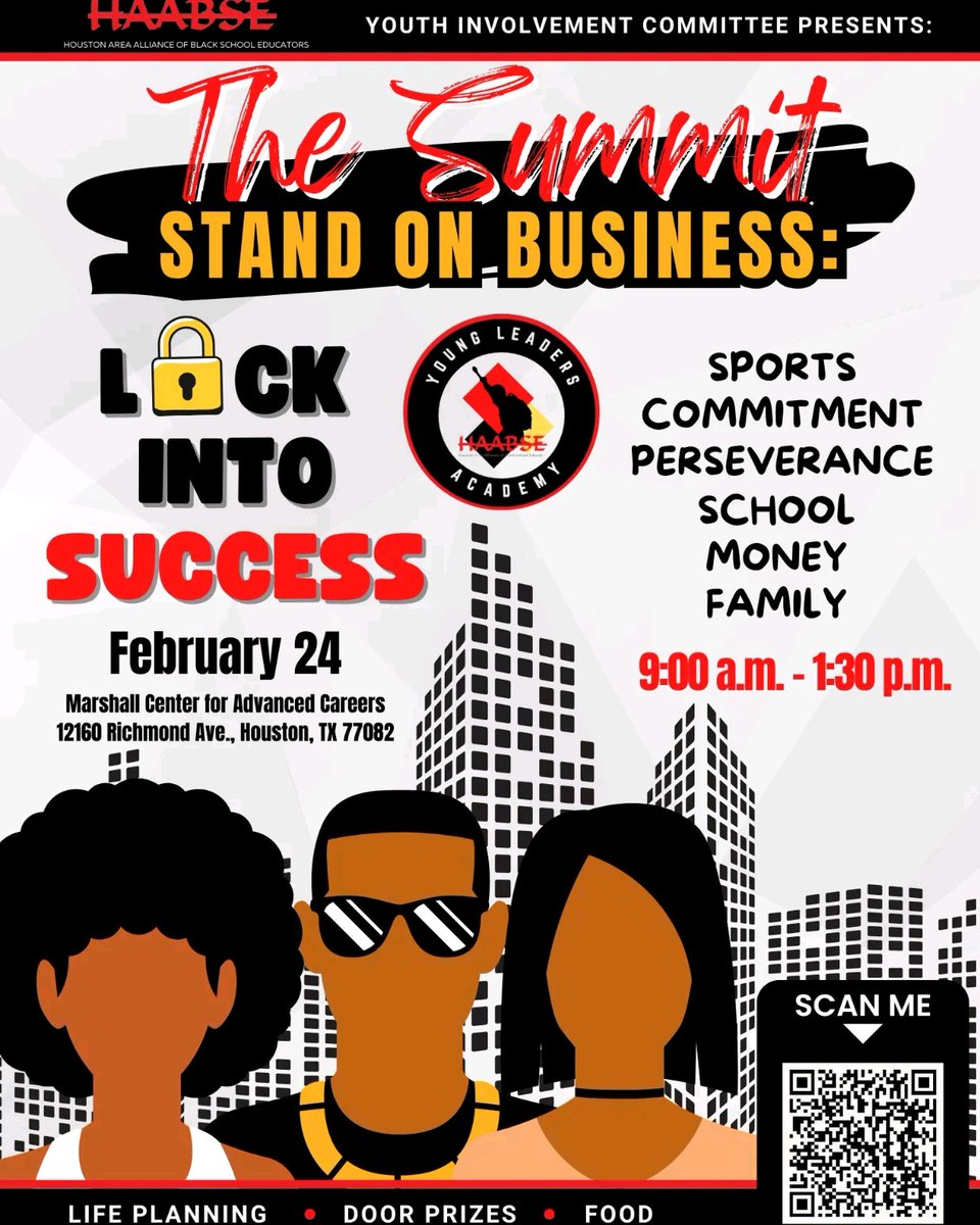 Calling all teens ages 14-19 who are ready to lock into success and stand on business! The Youth Involvement Committee is hosting its annual teen summit on Saturday, Feb. 24 and you're invited! Registration is FREE, so scan the QR code and let's gooooo!!! #StandOnBusiness