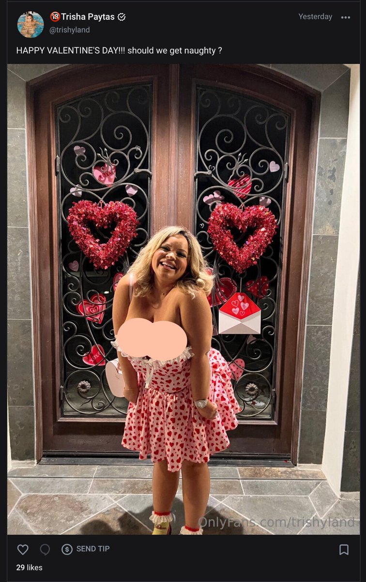 DiscoSuperFly24's tweet photo. Looks like #TrishaPaytas is feeling nostalgic for Valentine’s Days past as she posted old/reused content to her #OnlyFans from Feb. 2022 wearing the same dress she wore for her pregnancy announcement. This same dress was shown in an article outlining #MosesHacmon’s  allegations. https://t.co/VKnxJ28WBu