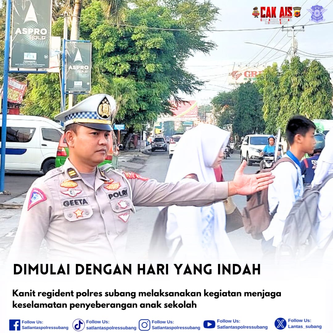 lantas_subang's tweet photo. Kanit Regident Polres Subang Melaksanakan Kegiatan Menjaga Keselamatan Penyeberangan Anak Sekolah

@ListyoSigitP 
@indo_pol  
@polisi_berita
@DivHumas_Polri 
@kotaSUBANG 
@NTMCLantasPolri 
@RTMC_PoldaJabar 
@Polripresisi 
@PolresSubang 
@Infosubang_  
#cakais #kapolressubang https://t.co/dSs6d8EcpL
