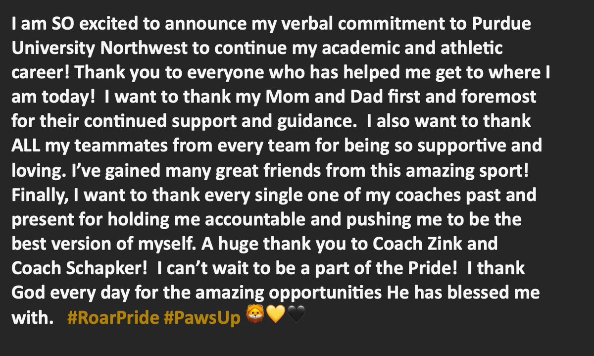 Sylvia_Mudis's tweet photo. I am so excited to announce my verbal commitment to Purdue University Northwest!  💛🖤@PNWSoftball 
 
A huge thank you to my coaches along the way!
@bombersoz24 
@tkzink247 @claireschapker 
 @JXK00777 @CoachErnDog @RoundTripperAca @CoachChrisEstep @gbenedict 
@ZCHSSoftball https://t.co/6InKGeZn9o
