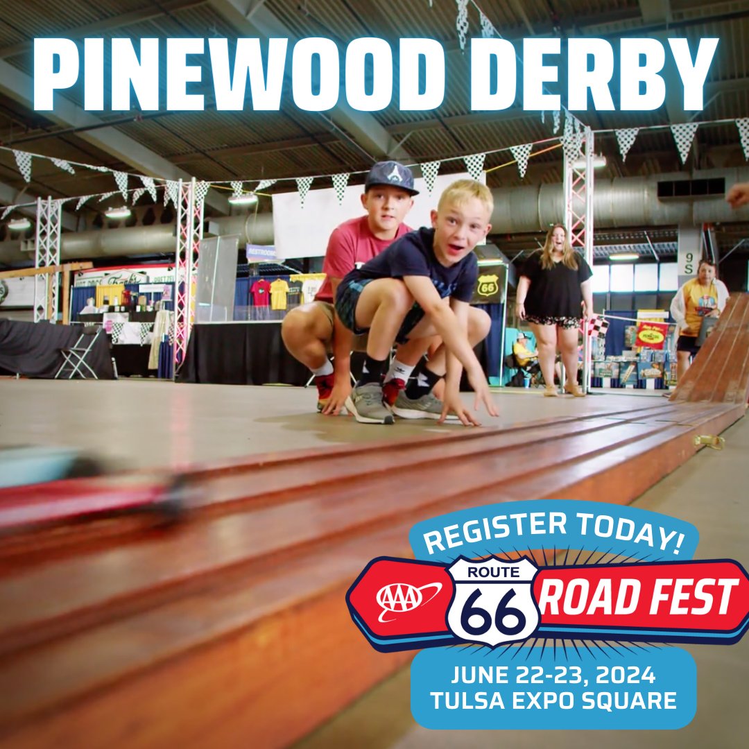 We are partnering with the Boy Scouts of America and bringing the Pinewood Derby to Route 66 Road Fest! 🏎 🏁 Sign up: route66roadfest.com/activities/ #route66roadfest #pinewoodderby #boyscoutsofamerica #aaaoklahama