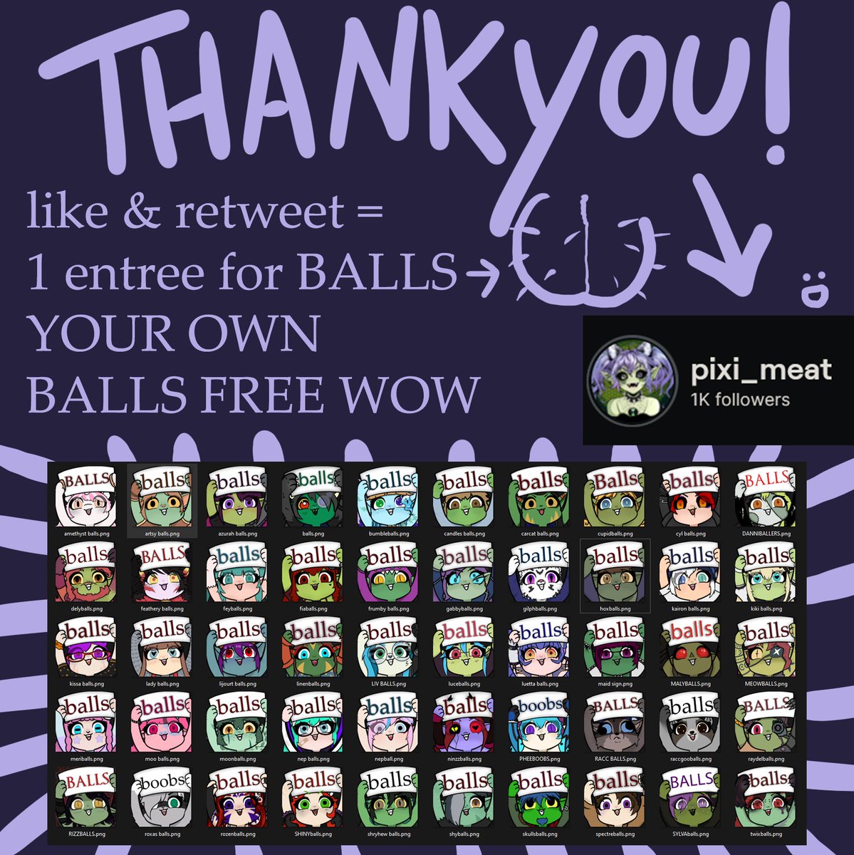 pixi_meat's tweet photo. WOOOWW BALLS EMOTE RAFFLE WANT UR OWN BALLS? (or boobs or gock etc) https://t.co/STx9N6hga8
