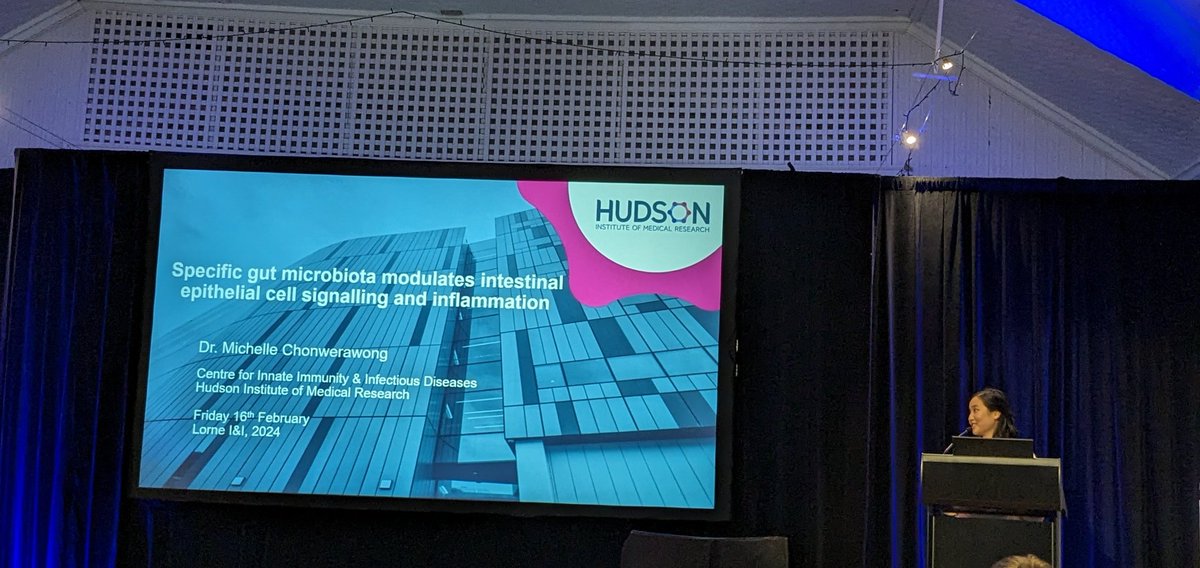 Fantastic talk by @DrMChonwerawong on how specific gut microbiota can modulate epithelial cell signalling and inflammation in the gut. It's clear why she won the highest scoring abstract at #lorneiandi ! @The_VIIN @Forster_Lab