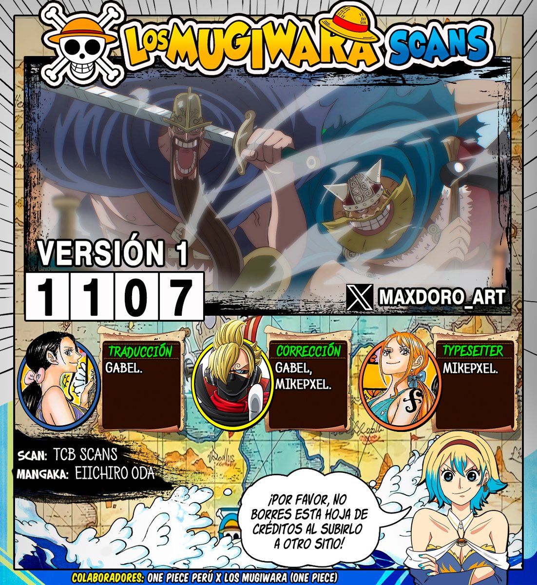 LosMugiwaraScan's tweet photo. ONE PIECE CAPÍTULO 1107: "VERSIÓN 1"
-------
■ Traducción: @LosMugiwaraScan
-------
►Leer Online / Descargar y PDF~> https://t.co/O0fNLl69pb
-------
Créditos del Coloreo: @maxdoro_art https://t.co/P1kbgJoeqZ