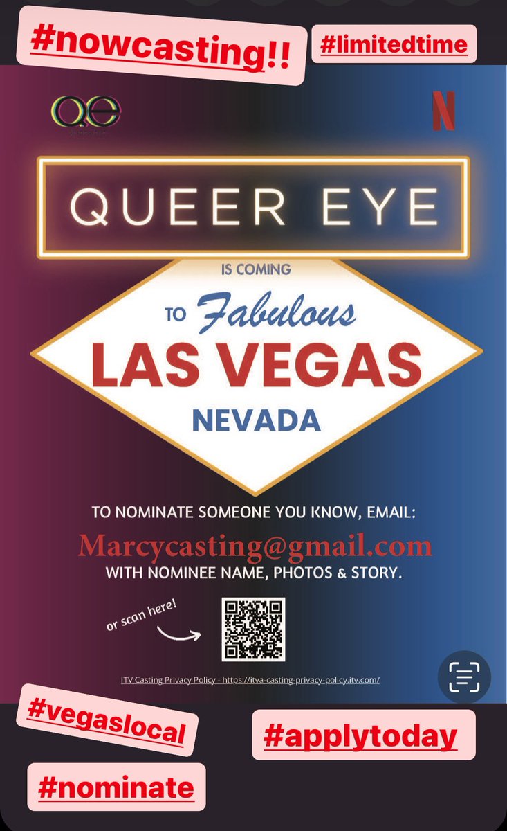 MarcyCasting's tweet photo. #NOWCASTING #vegaslocals #pleasenominate #LasVegas #emailyourstorytoday #queereye #Netflix DM or email me: marcycasting@gmail.com to submit and nominate! Thank you! https://t.co/WvY3HpvN3T