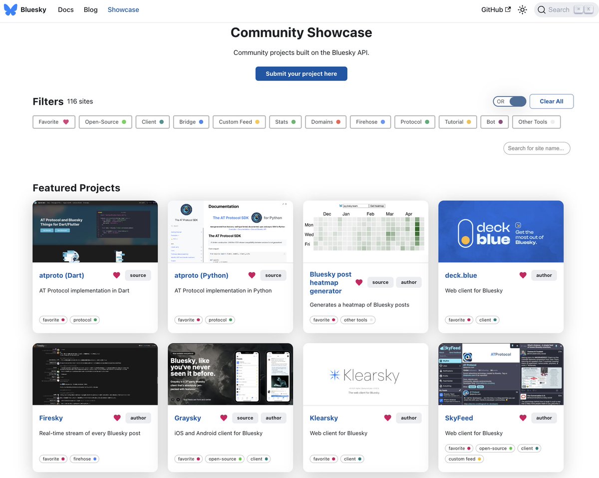 Build in an ecosystem that won't lock you out. Explore projects built on @bluesky's open APIs here: docs.bsky.app/showcase Join Bluesky (no invite code required): bsky.app