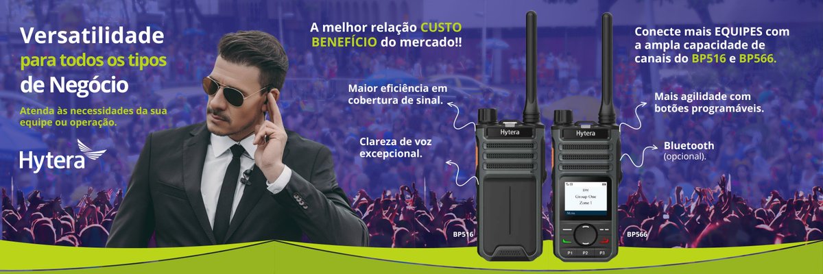 HyteraBrasil's tweet photo. Versatilidade para todos os tipos de negócio!
Seja em eventos de grande porte ou em ambientes desafiadores, os rádios BP516 e BP566 são ideais para uma ampla gama de aplicações. https://t.co/TIrw7Ne9Qp
