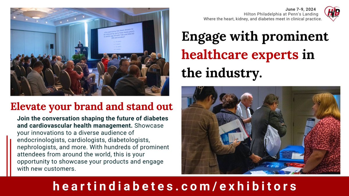 Make a lasting impression at the @HeartinDiabetes! Join us as an exhibitor and connect with healthcare professionals from across the globe in the fields of diabetes, obesity, and cardiovascular health. Explore opportunities to attract new customers at heartindiabetes.com/exhibitors.