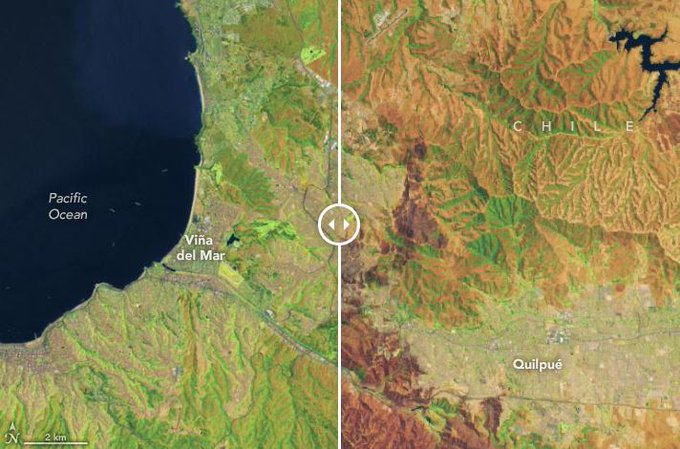la NASA muestra la extraña coincidencia del proyecto de piñera con la ruta de los incendios
